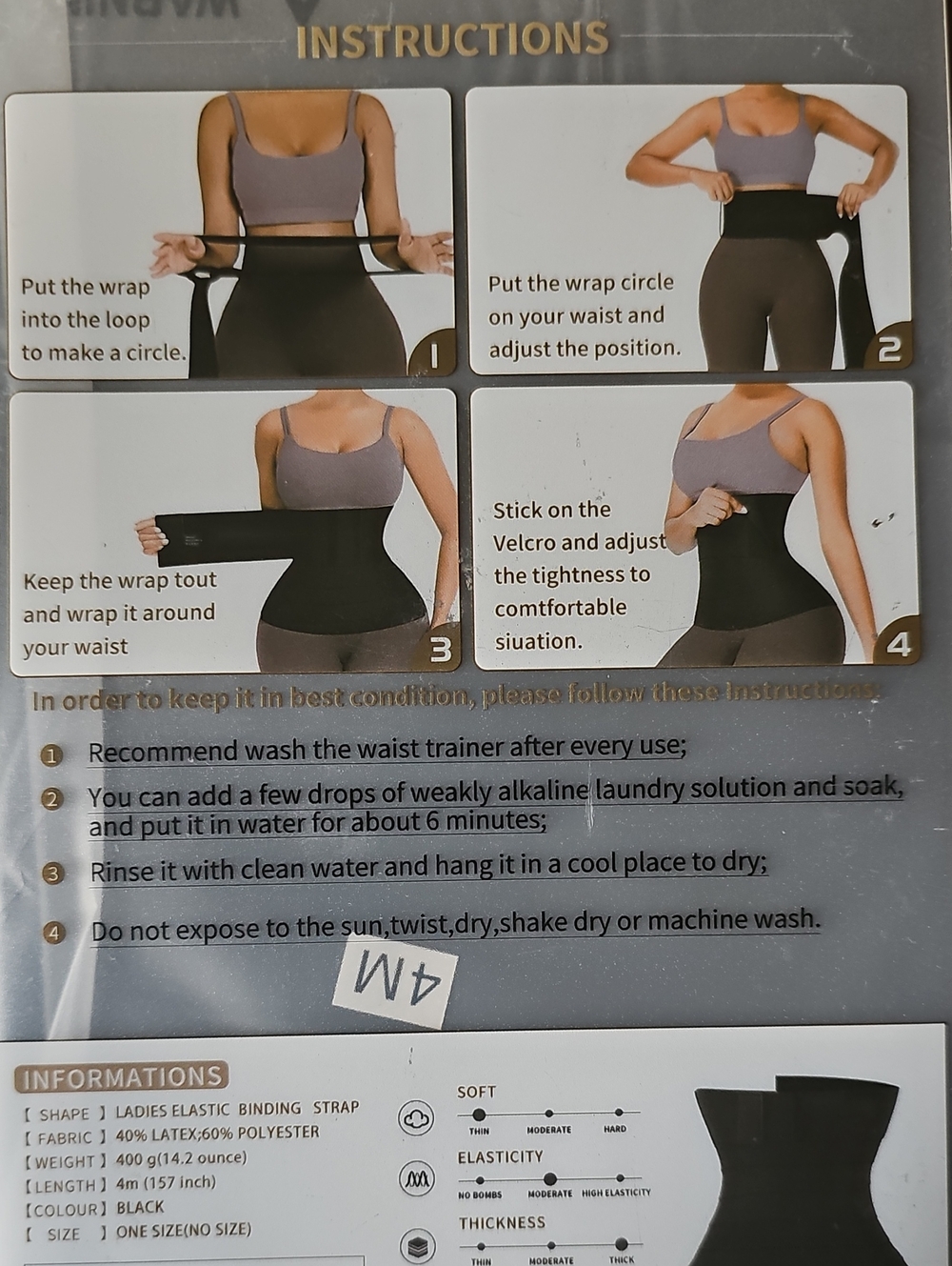 Bandage Wrap Waist Trainer Elastic Women's Black One Size 157 inches New - Picture 2 of 12